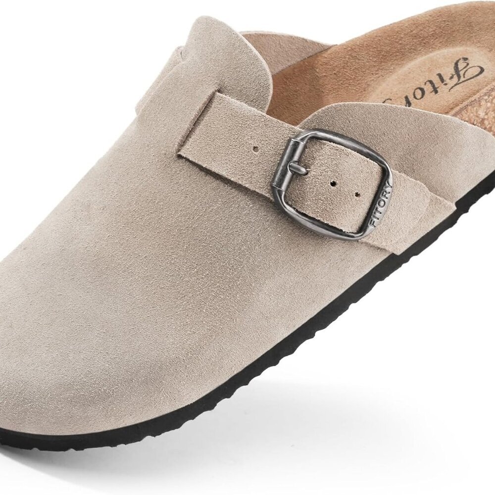 Womens Clogs Slip-on Potato Shoes Leather Mules with Suede Cork Footbed Size 6-1